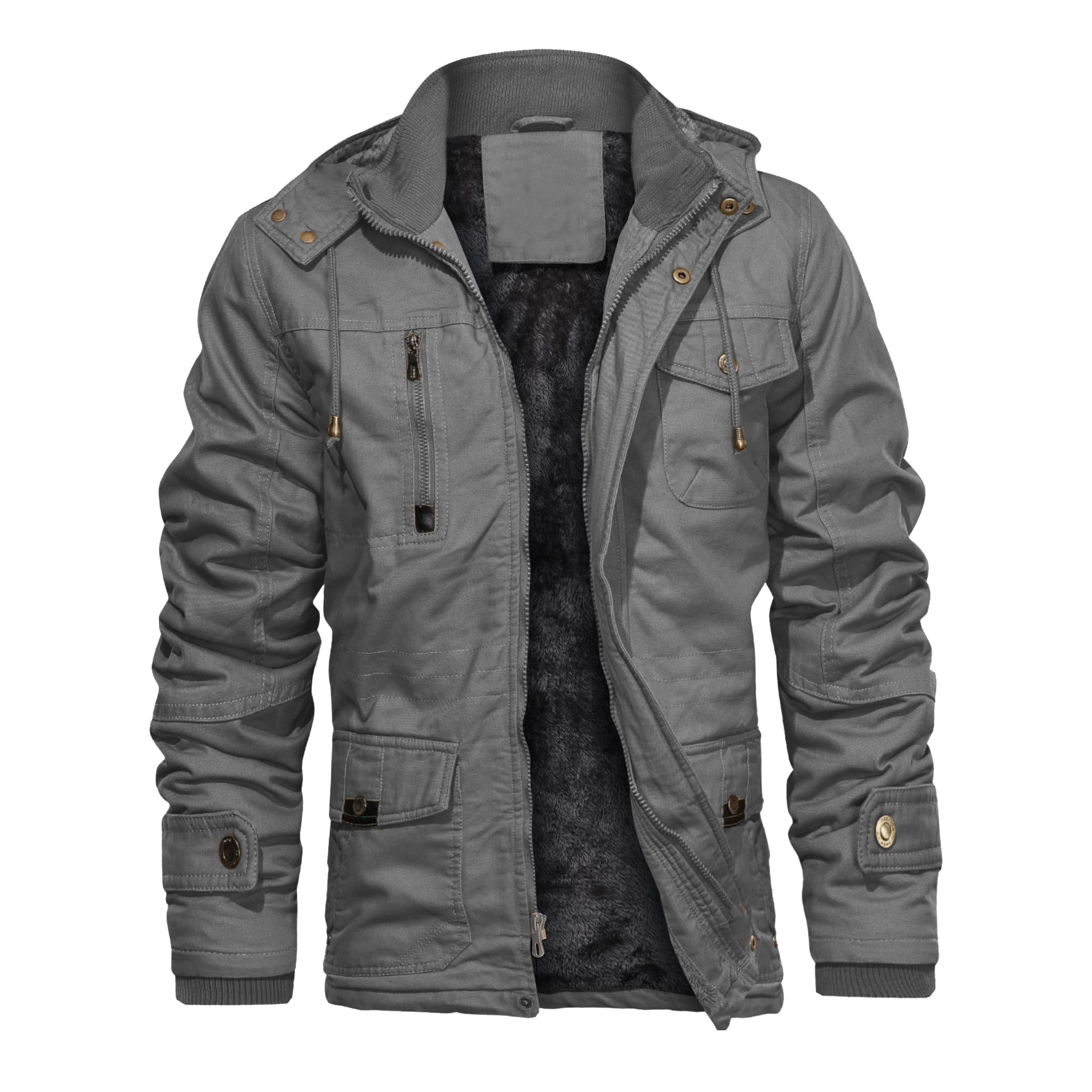 CHEXPEL Men's Thick Winter Jackets with Hood, Fleece Lining, Cotton Military Work Jackets with Cargo Pockets, Outwear